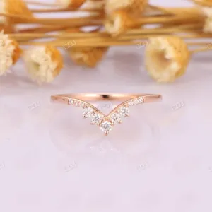 0.15ctw Lab Grown Diamond Rose Gold V Shape Wedding Band