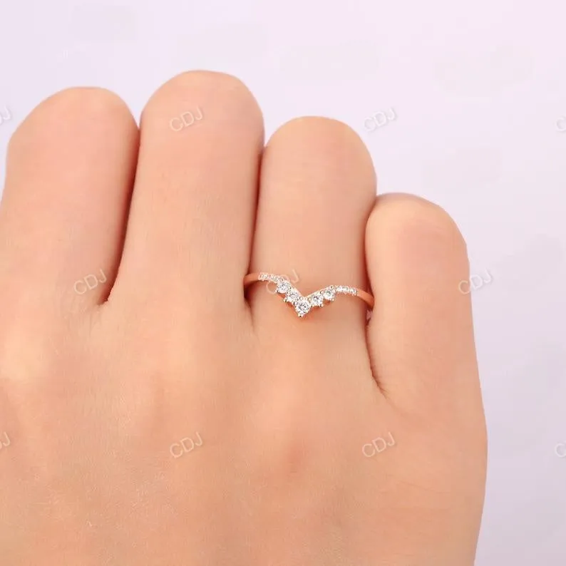 0.15ctw Lab Grown Diamond Rose Gold V Shape Wedding Band