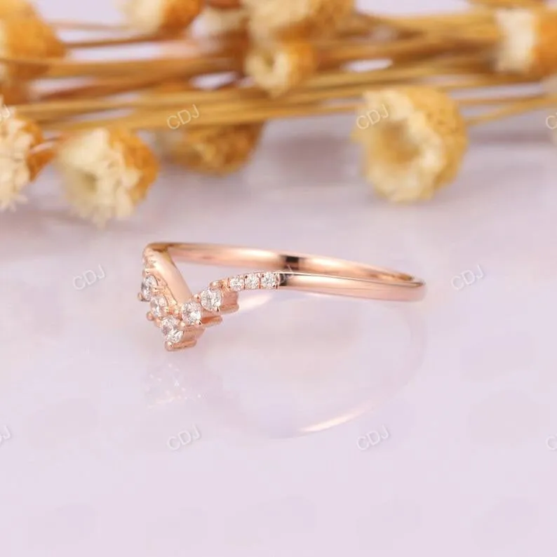 0.15ctw Lab Grown Diamond Rose Gold V Shape Wedding Band
