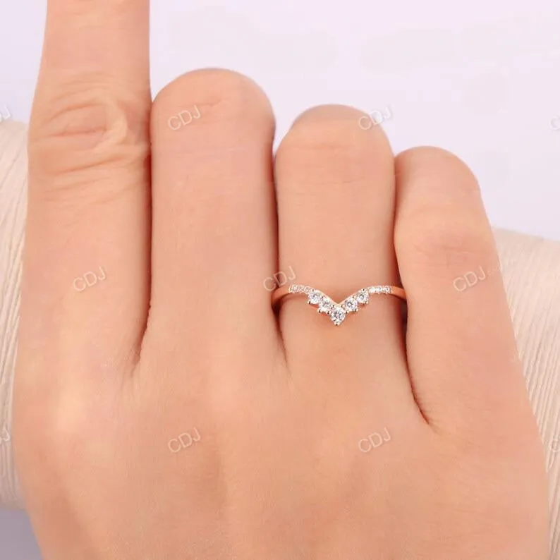 0.15ctw Lab Grown Diamond Rose Gold V Shape Wedding Band