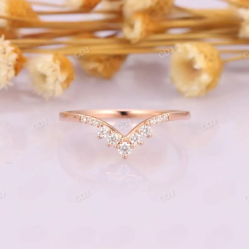 0.15ctw Lab Grown Diamond Rose Gold V Shape Wedding Band