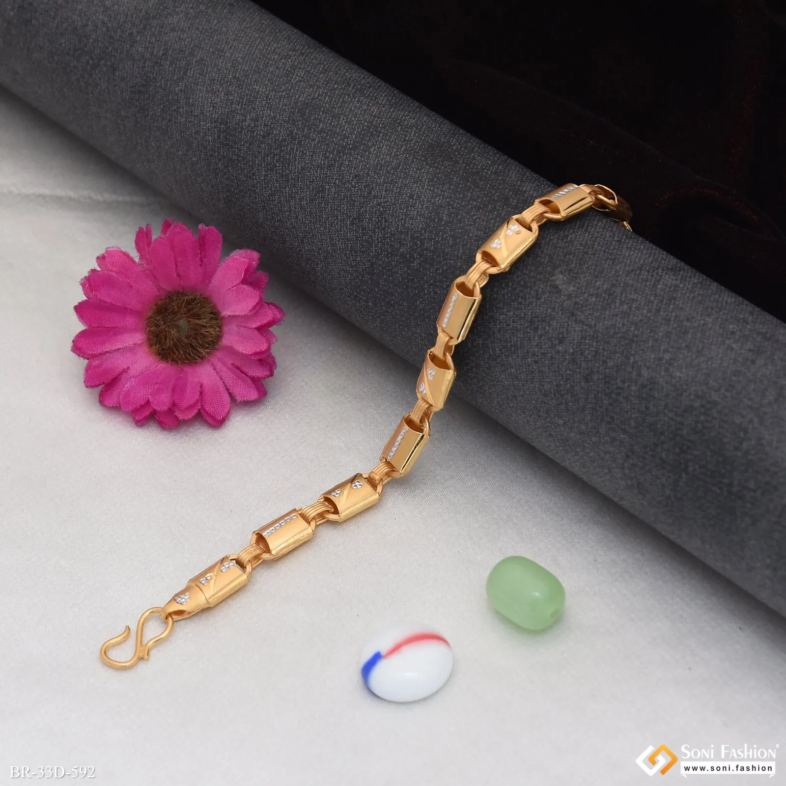 1 Gram Gold Plated Popular Design Nawabi Bracelet for Men - Style D592