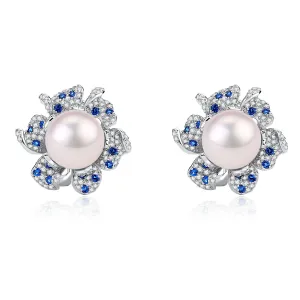 10-11mm Freshwater Pearl CZ Flower Earrings