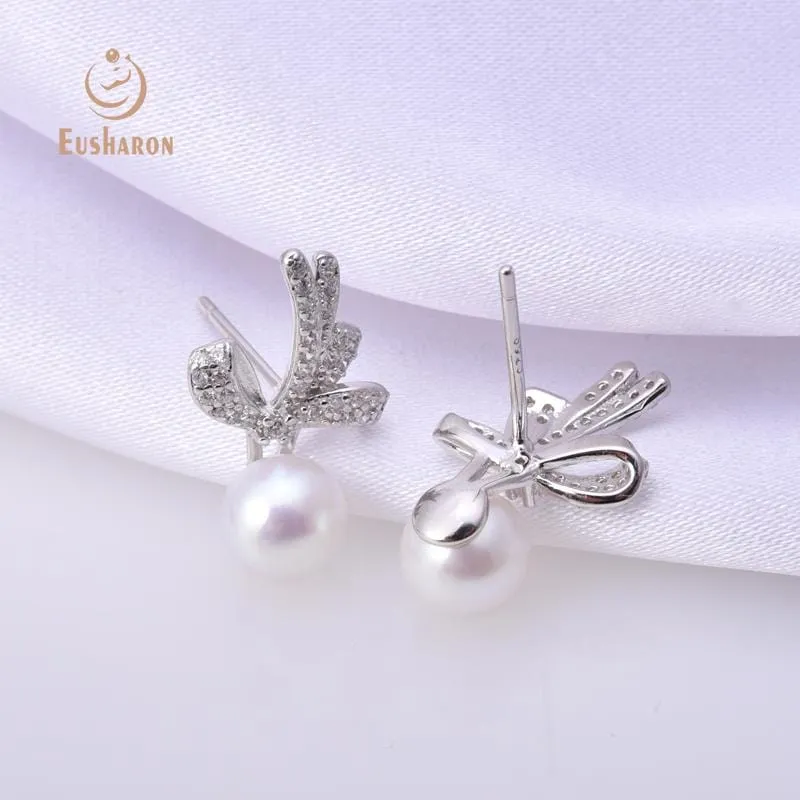10 Pairs Bow Sterling Silver Freshwater Pearl Studs