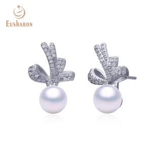 10 Pairs Bow Sterling Silver Freshwater Pearl Studs