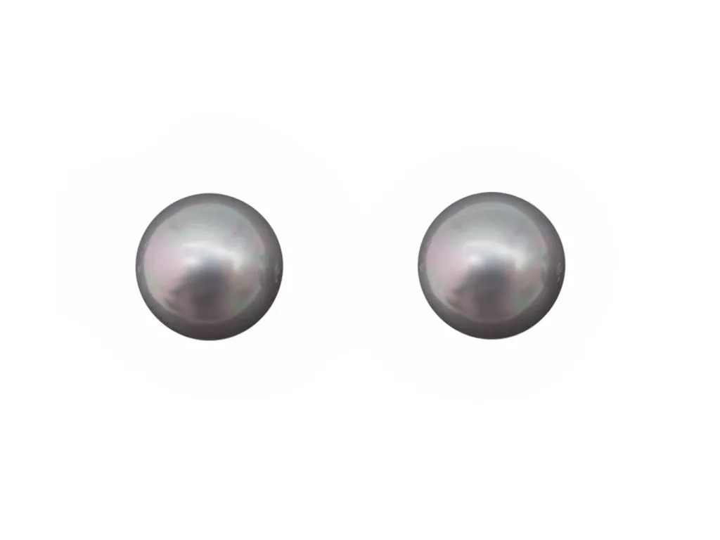 12mm Mother of Pearl Stud Earrings - Silver Grey