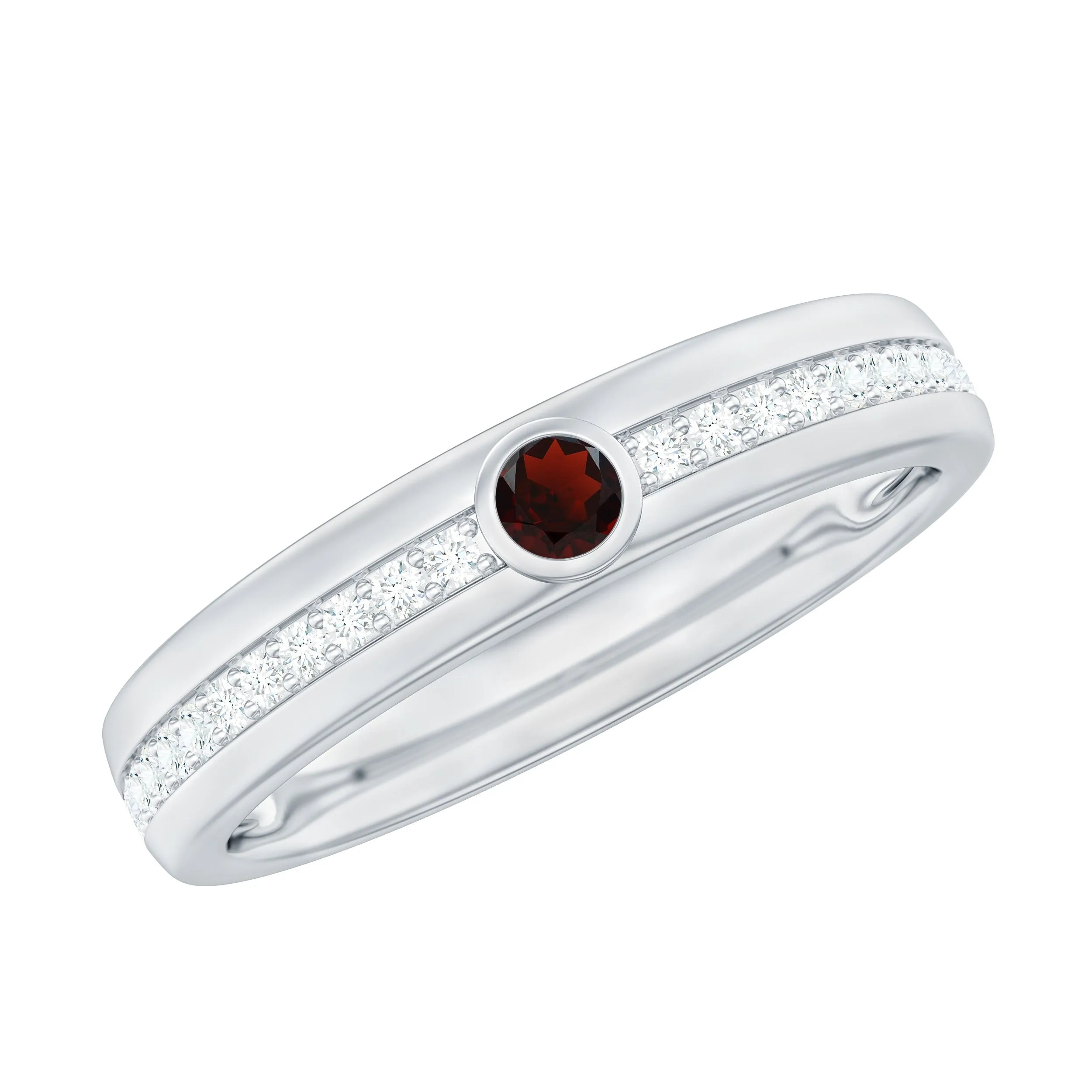1/4 CT Bezel Set Garnet and Diamond Band