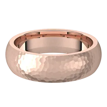 14k Gold 6mm Standard Comfort Fit Classic Wedding Band with Satin Rock or Satin Hammered Finish