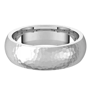 14k Gold 6mm Standard Comfort Fit Classic Wedding Band with Satin Rock or Satin Hammered Finish