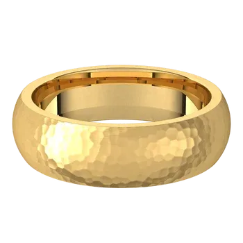 14k Gold 6mm Standard Comfort Fit Classic Wedding Band with Satin Rock or Satin Hammered Finish