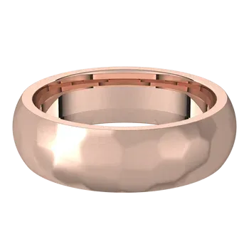 14k Gold 6mm Standard Comfort Fit Classic Wedding Band with Satin Rock or Satin Hammered Finish
