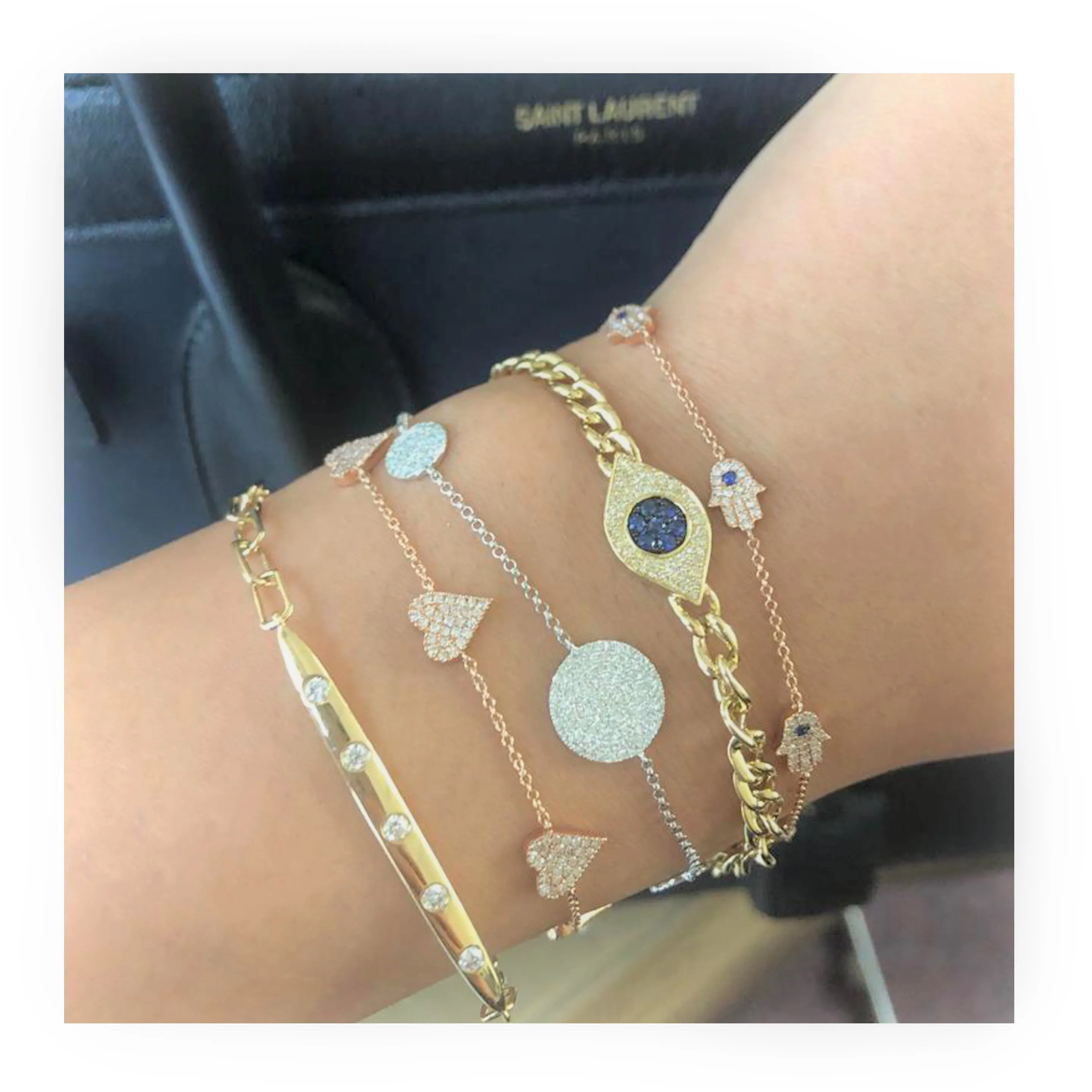 14k Gold & Diamond Evil Eye Link Bracelet - 0.14ct