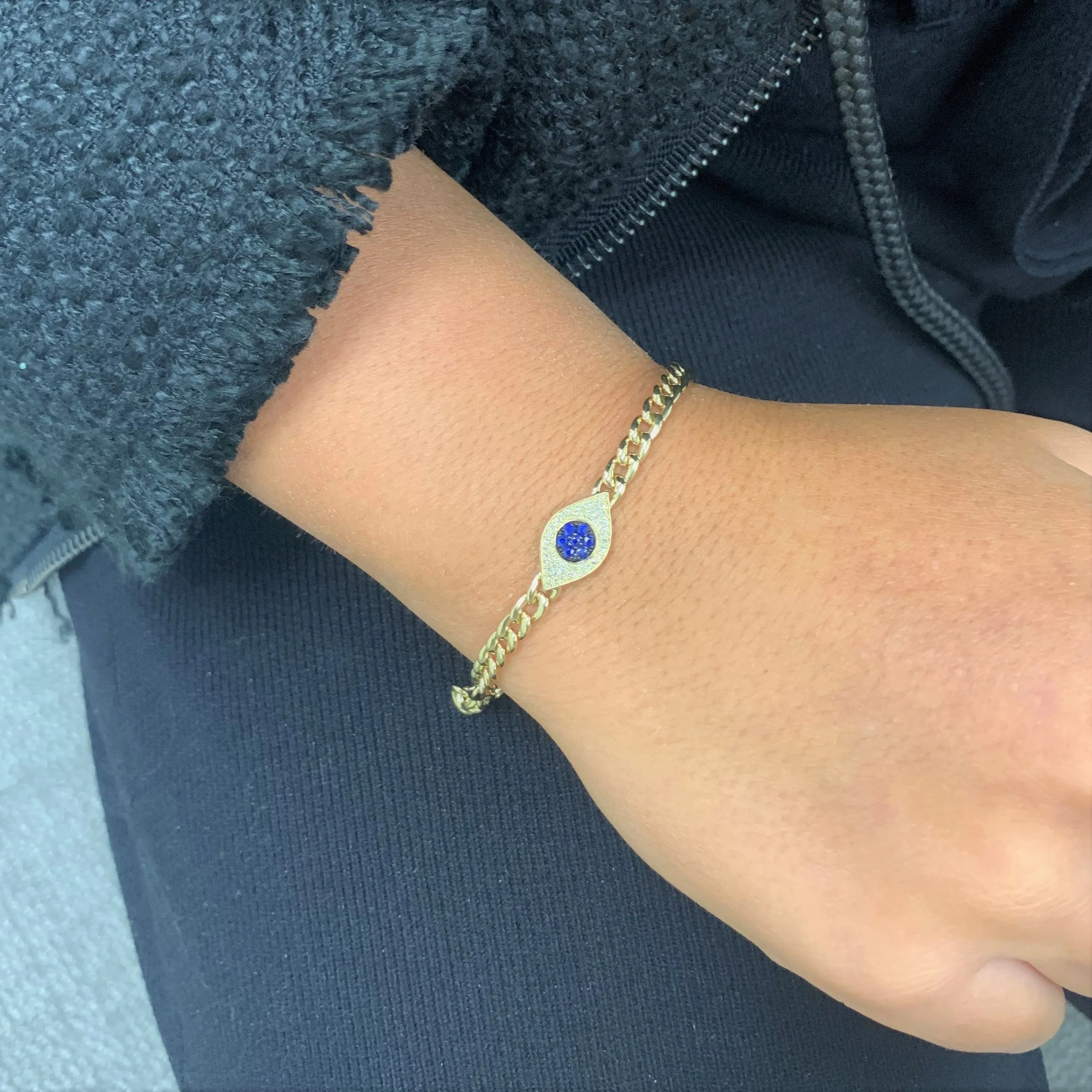 14k Gold & Diamond Evil Eye Link Bracelet - 0.14ct