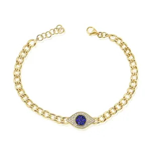 14k Gold & Diamond Evil Eye Link Bracelet - 0.14ct