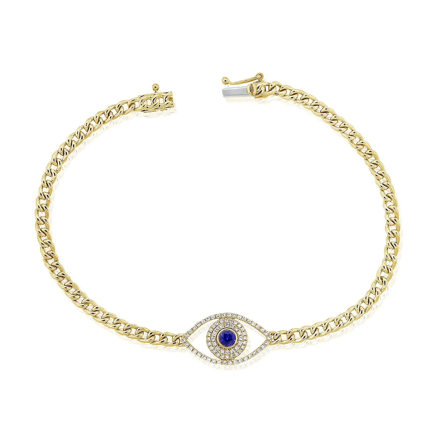 14k Gold & Diamond Evil Eye Link Bracelet - 0.19ct