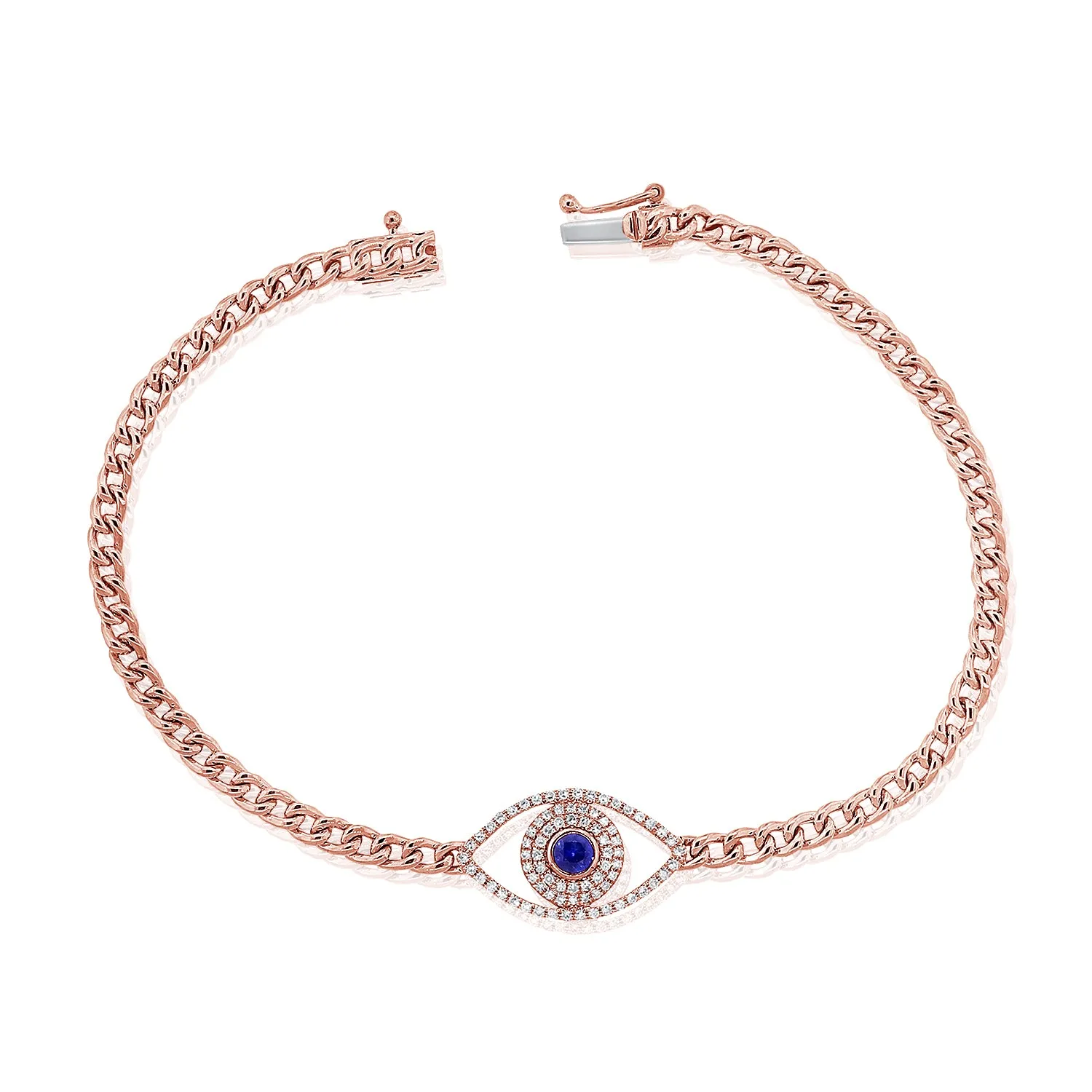 14k Gold & Diamond Evil Eye Link Bracelet - 0.19ct
