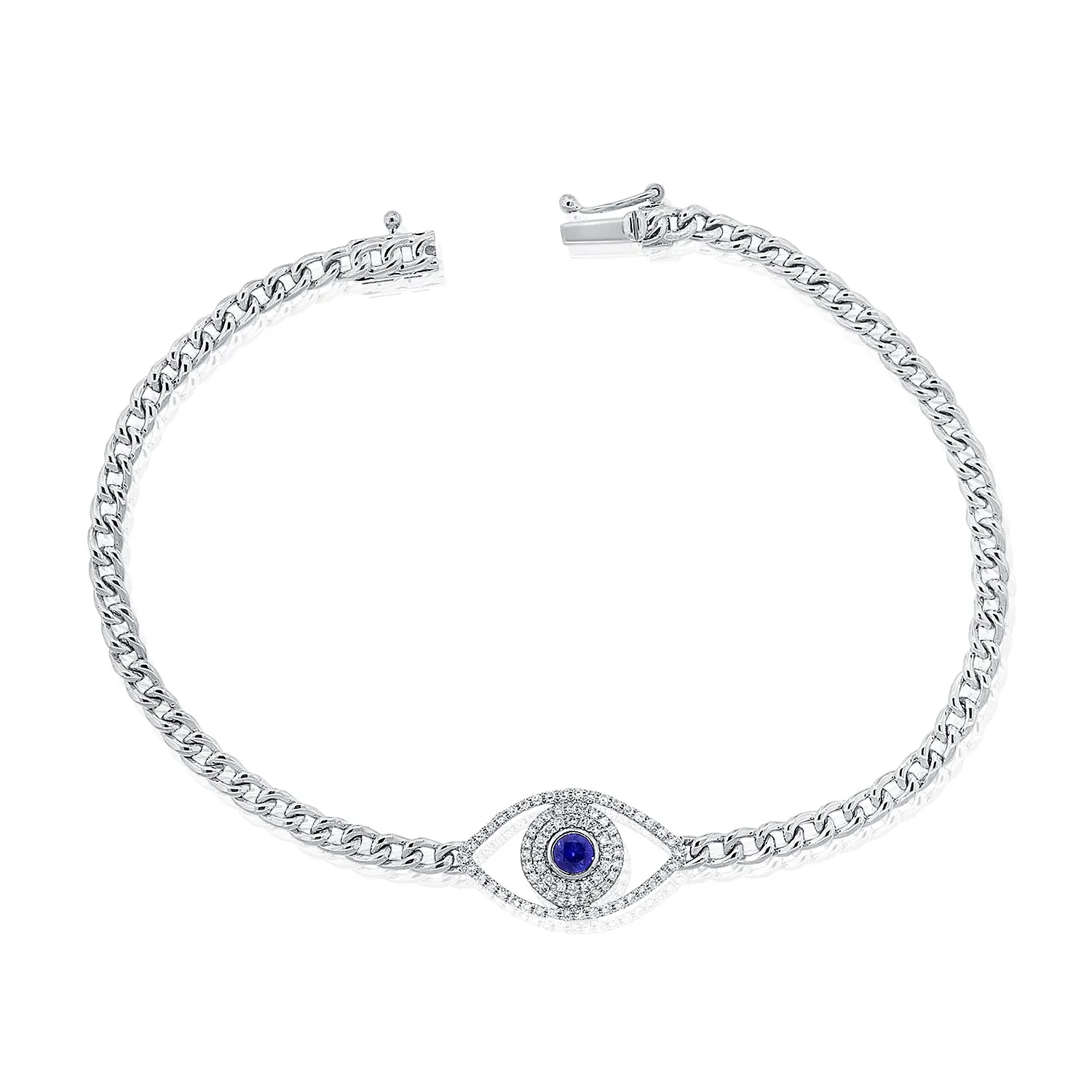 14k Gold & Diamond Evil Eye Link Bracelet - 0.19ct