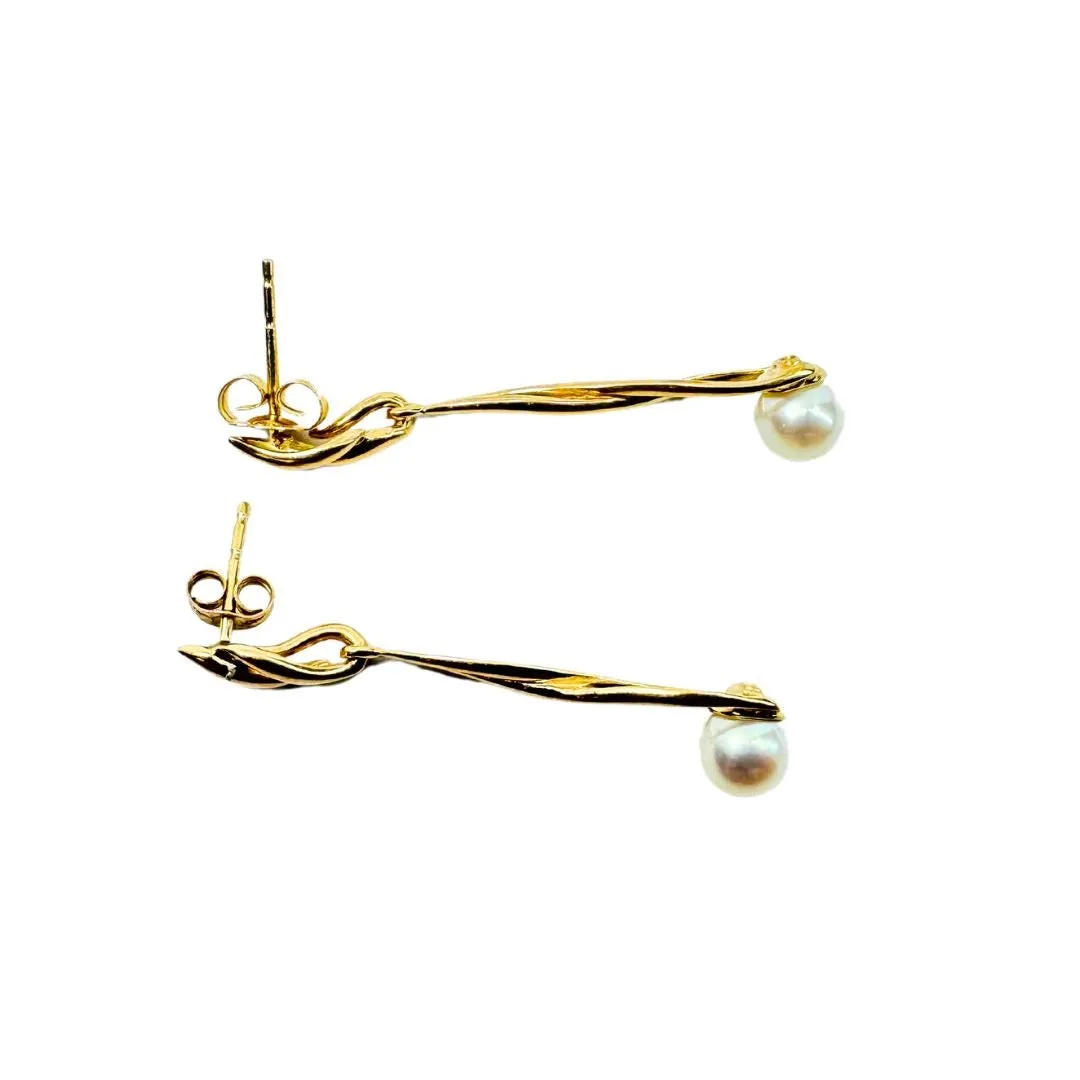 14k Gold Twisted Pearl Dangle Earrings