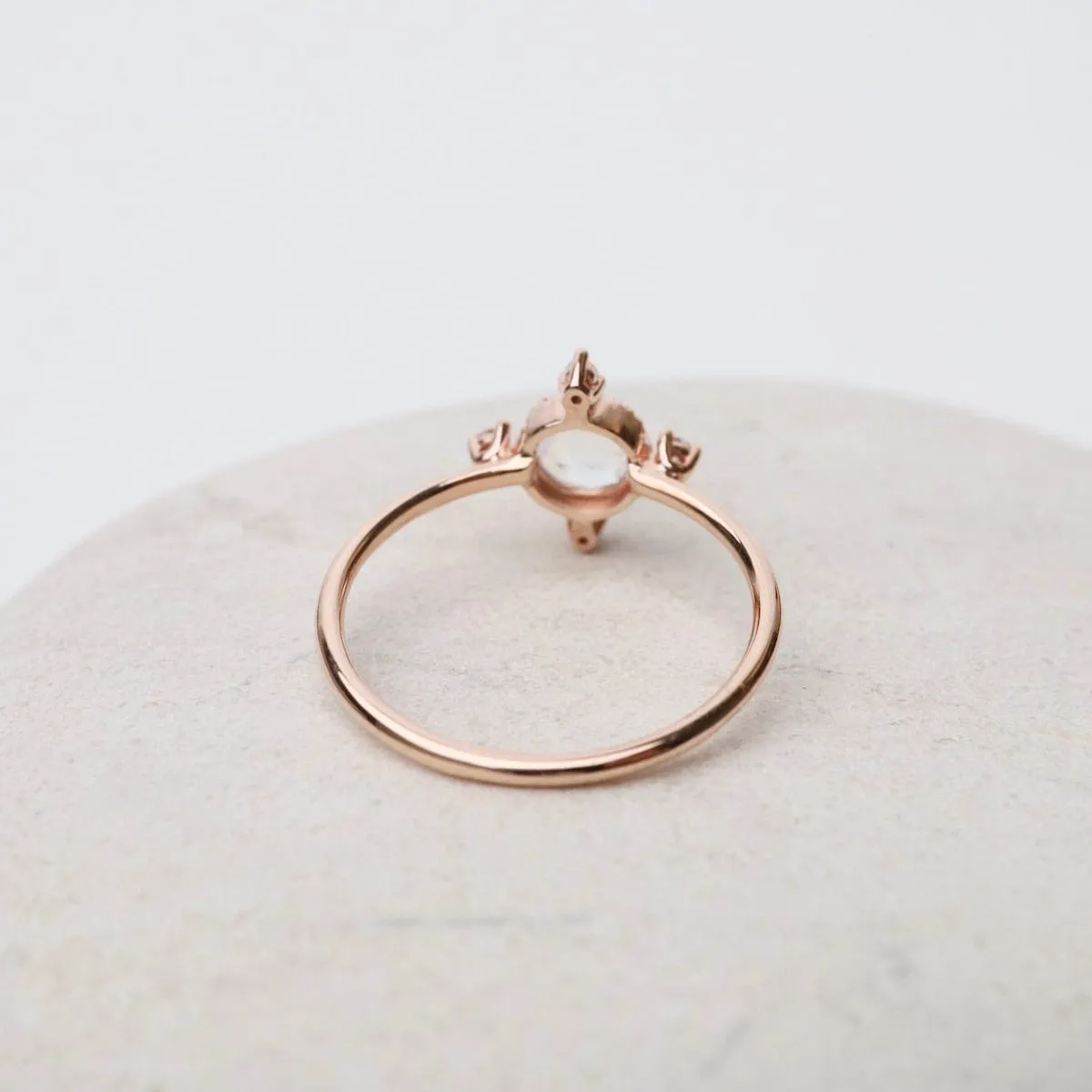 14k Rose Gold Moonstone Ring with Compass Point Souli Diamonds