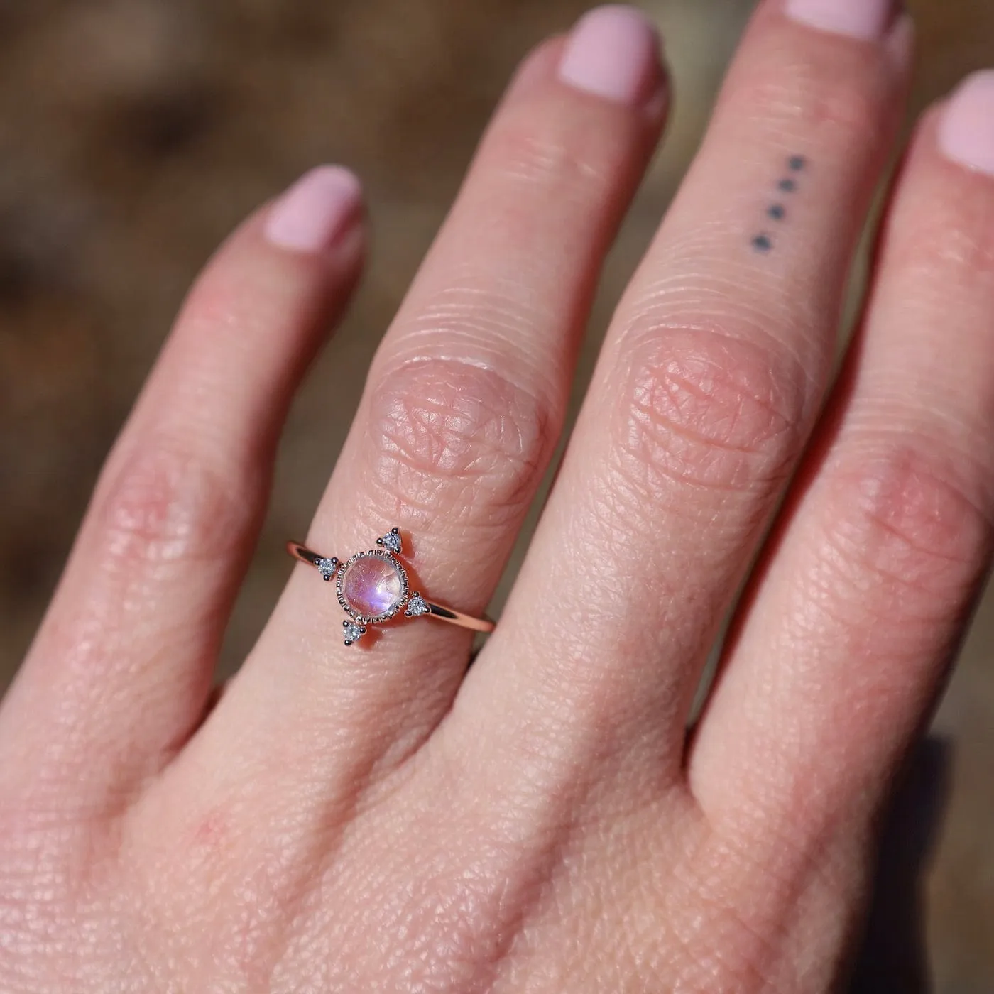 14k Rose Gold Moonstone Ring with Compass Point Souli Diamonds