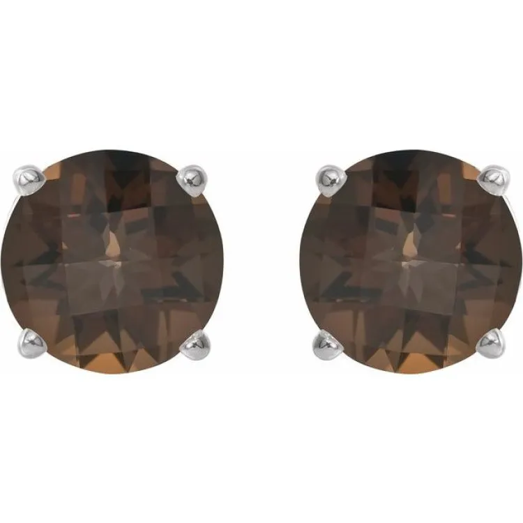 14K White 8 mm Natural Smoky Quartz Stud Earrings