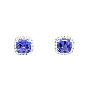 14k White Gold Tanzanite & Diamond Stud Earrings (I3087)
