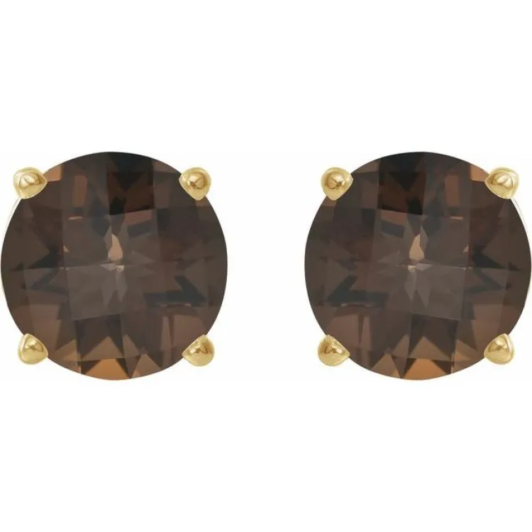 14K Yellow 7 mm Natural Smoky Quartz Stud Earrings