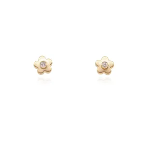14K YELLOW GOLD CHILDREN'S DIAMOND FLOWER EARRINGS