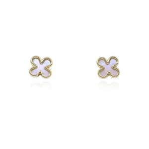 14K YELLOW GOLD CHILDREN'S MOTHER-OF-PEARL CLOVER EARRINGS