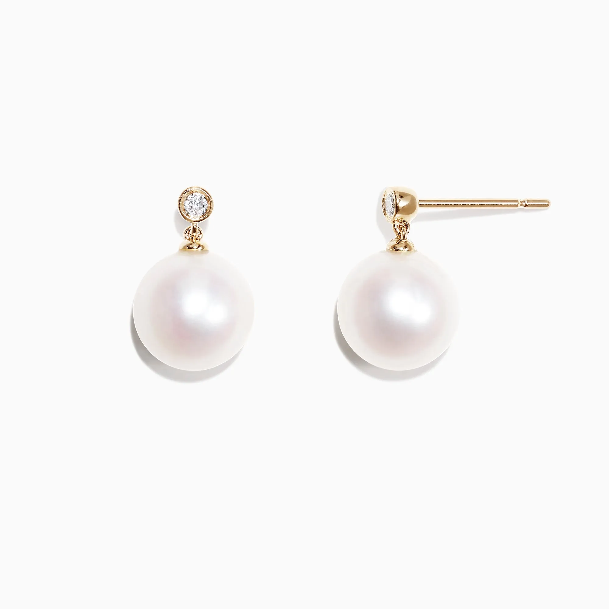 14K Yellow Gold Cultured Fresh Water Pearl & Diamond Earrings, 0.05 TCW