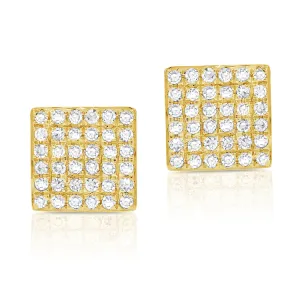 14K Yellow Gold Diamond Square Stud Earrings