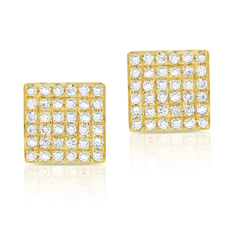 14K Yellow Gold Diamond Square Stud Earrings
