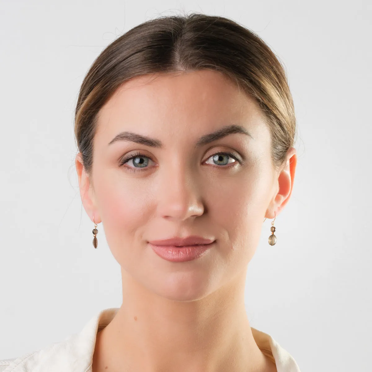 14k Yellow Gold Smokey Quartz Earrings