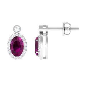 1.5 CT Oval Rhodolite and Diamond Halo Stud Earrings
