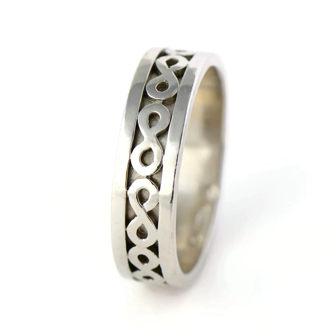 18ct white fairtrade gold wedding band ring - infinity symbol ring - men's wedding band