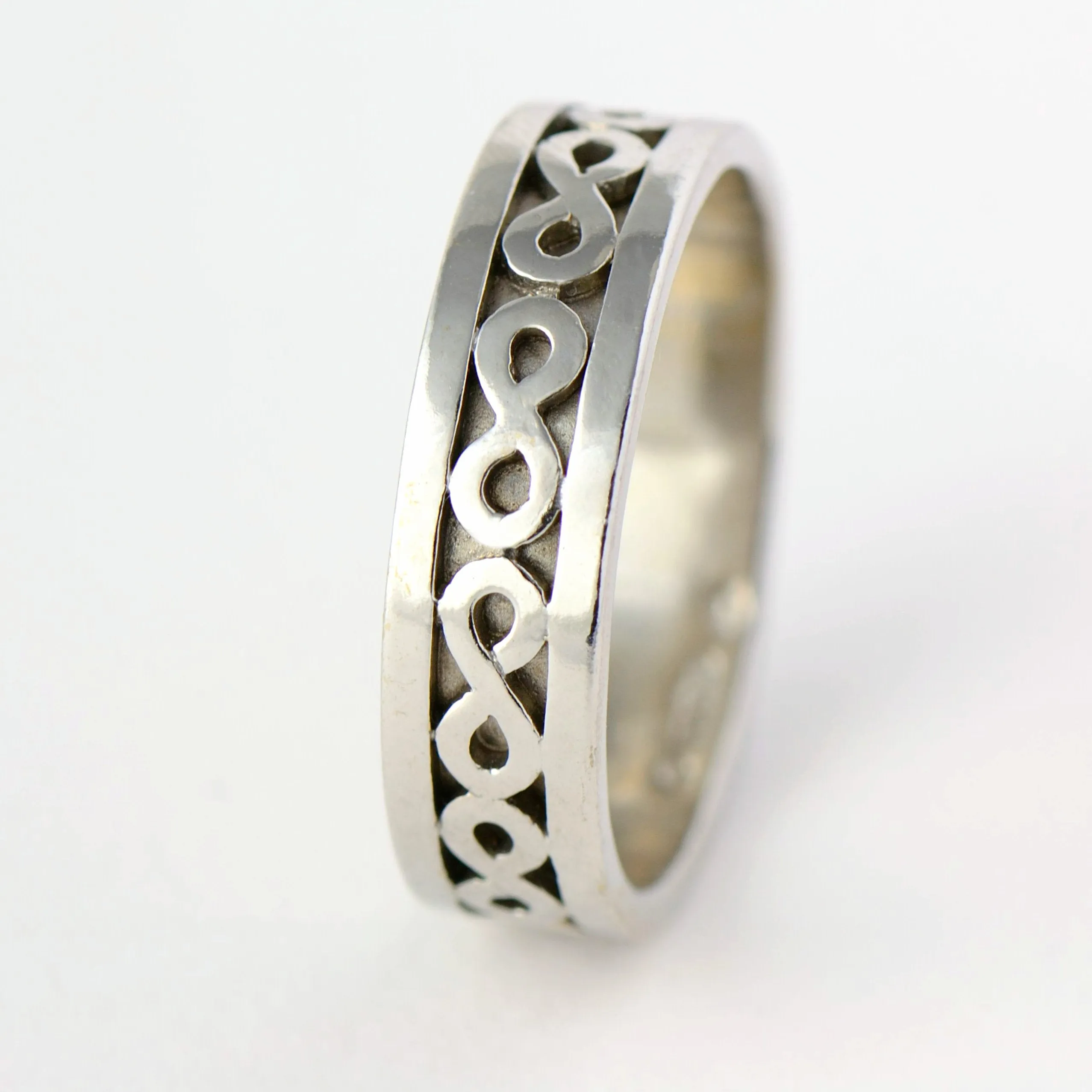 18ct white fairtrade gold wedding band ring - infinity symbol ring - men's wedding band