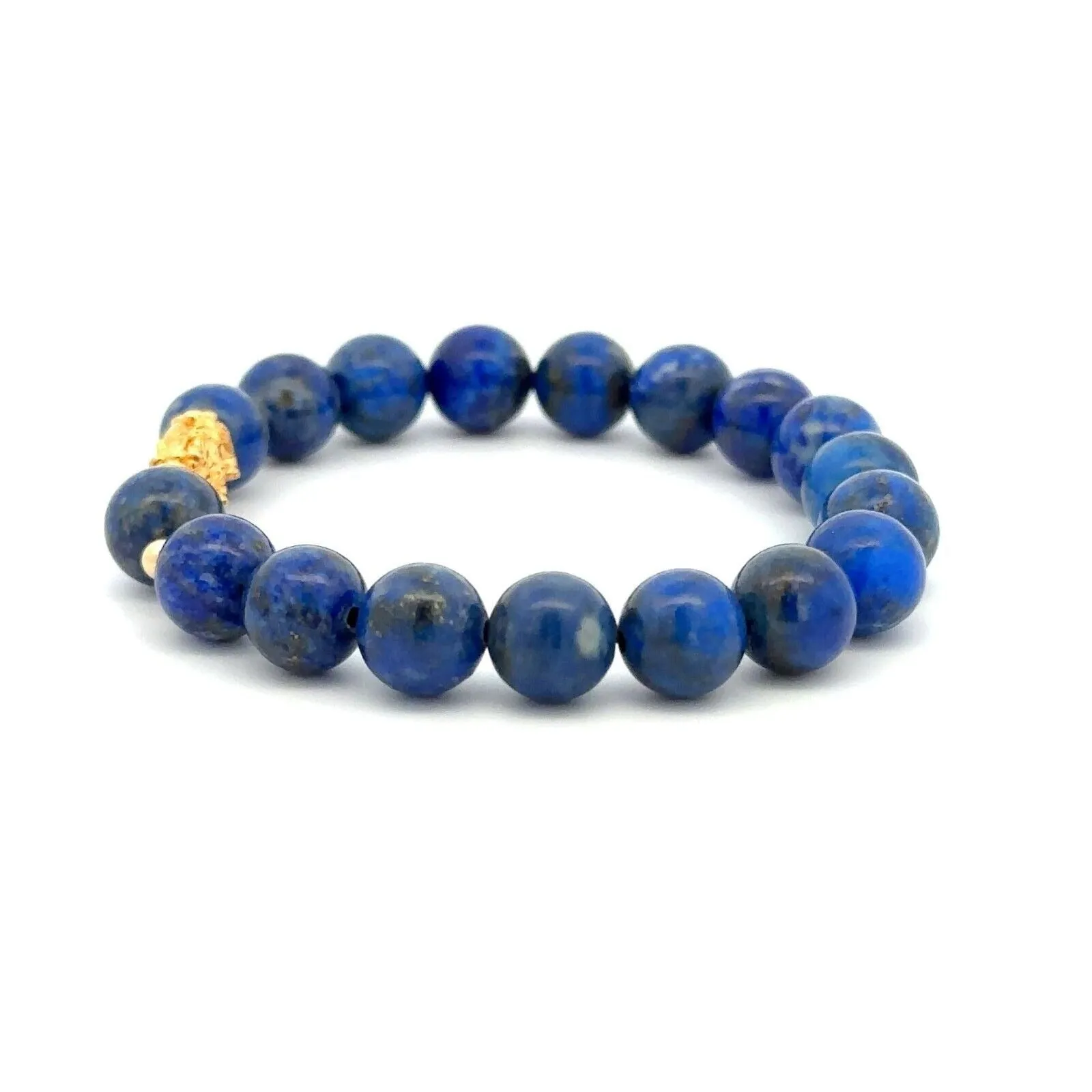 18K Gold Dragon Pixiu Piyao Lucky Charm Bead Bracelet Gemstones Lapis Lazuli 8mm