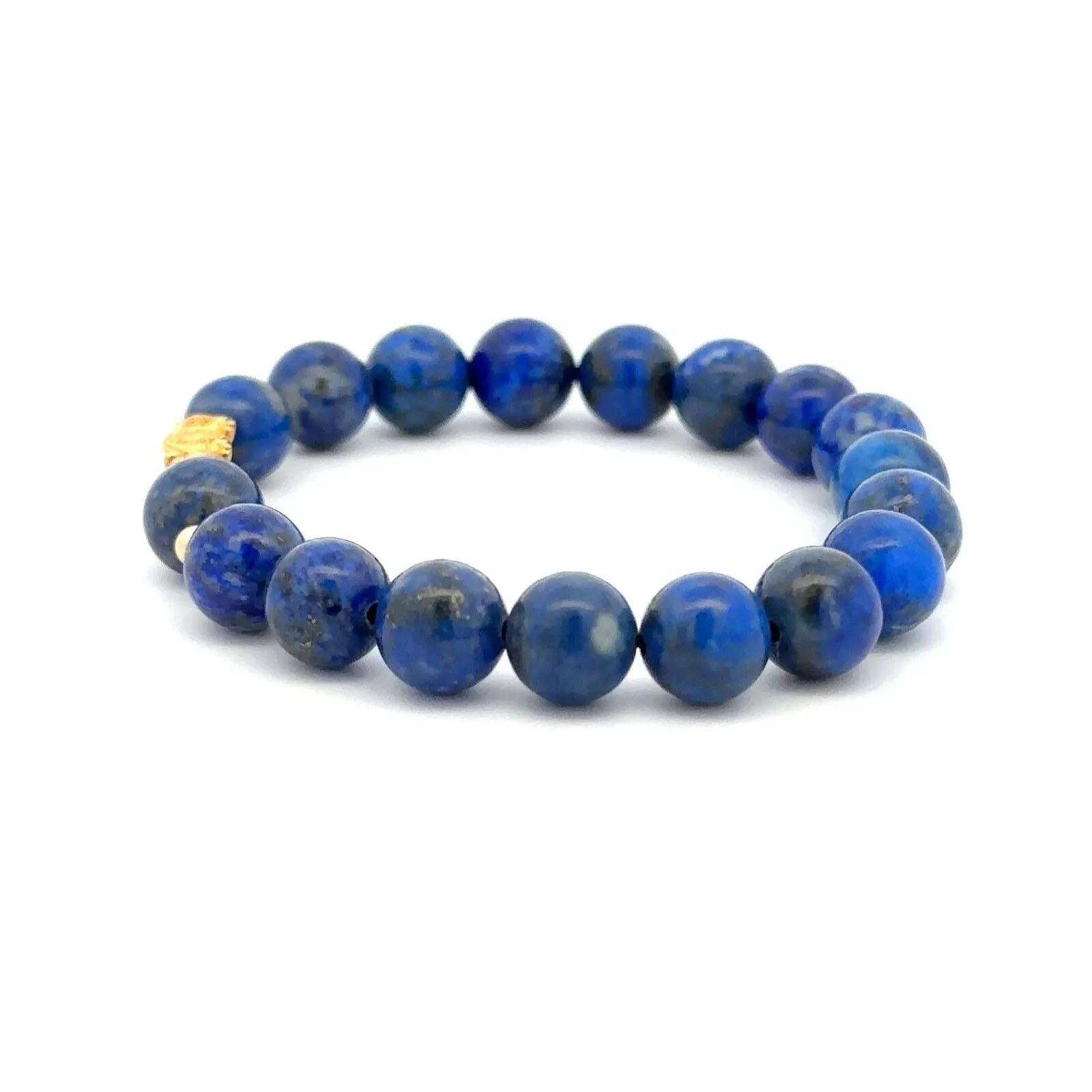 18K Gold Dragon Pixiu Piyao Lucky Charm Bead Bracelet Gemstones Lapis Lazuli 8mm