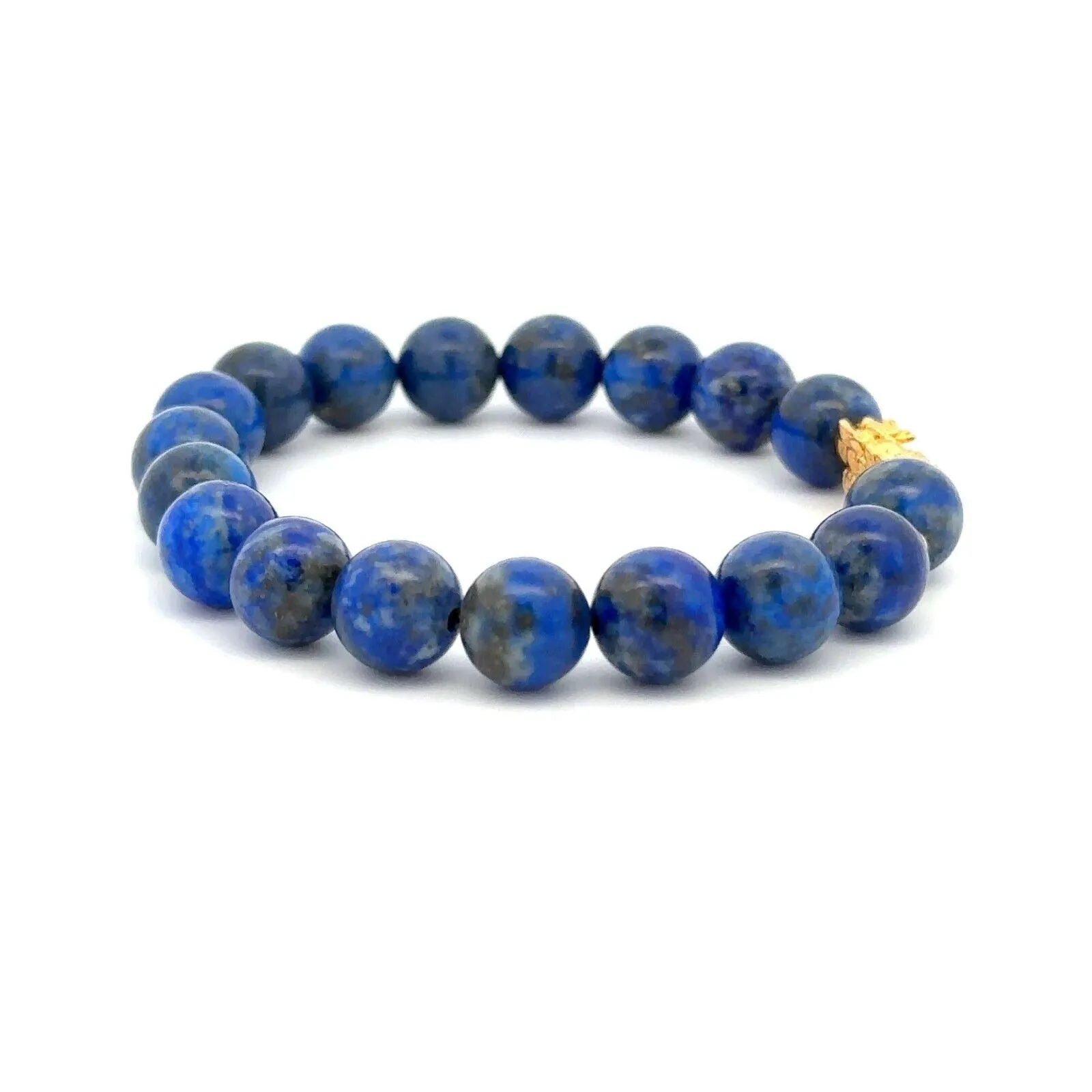 18K Gold Dragon Pixiu Piyao Lucky Charm Bead Bracelet Gemstones Lapis Lazuli 8mm