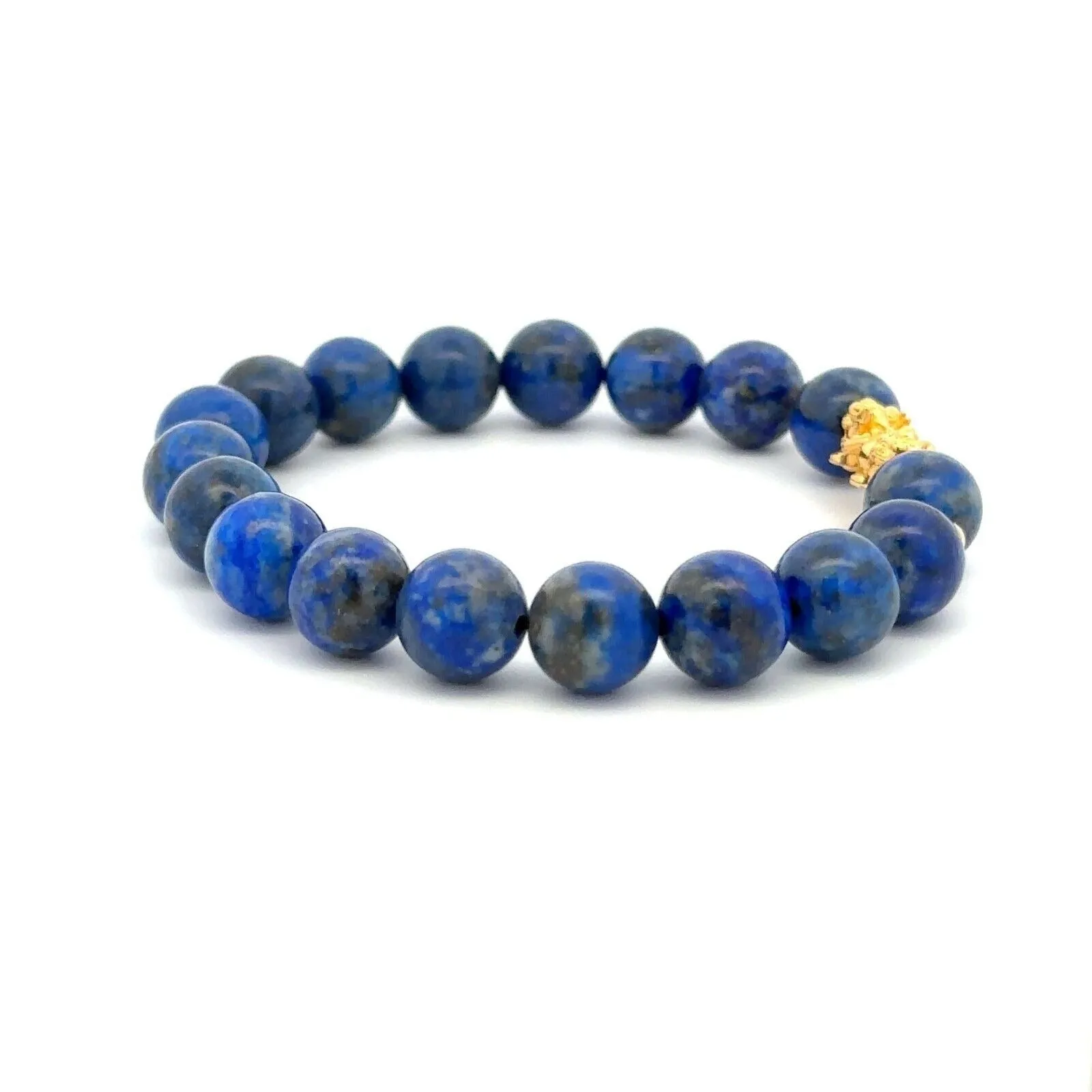 18K Gold Dragon Pixiu Piyao Lucky Charm Bead Bracelet Gemstones Lapis Lazuli 8mm