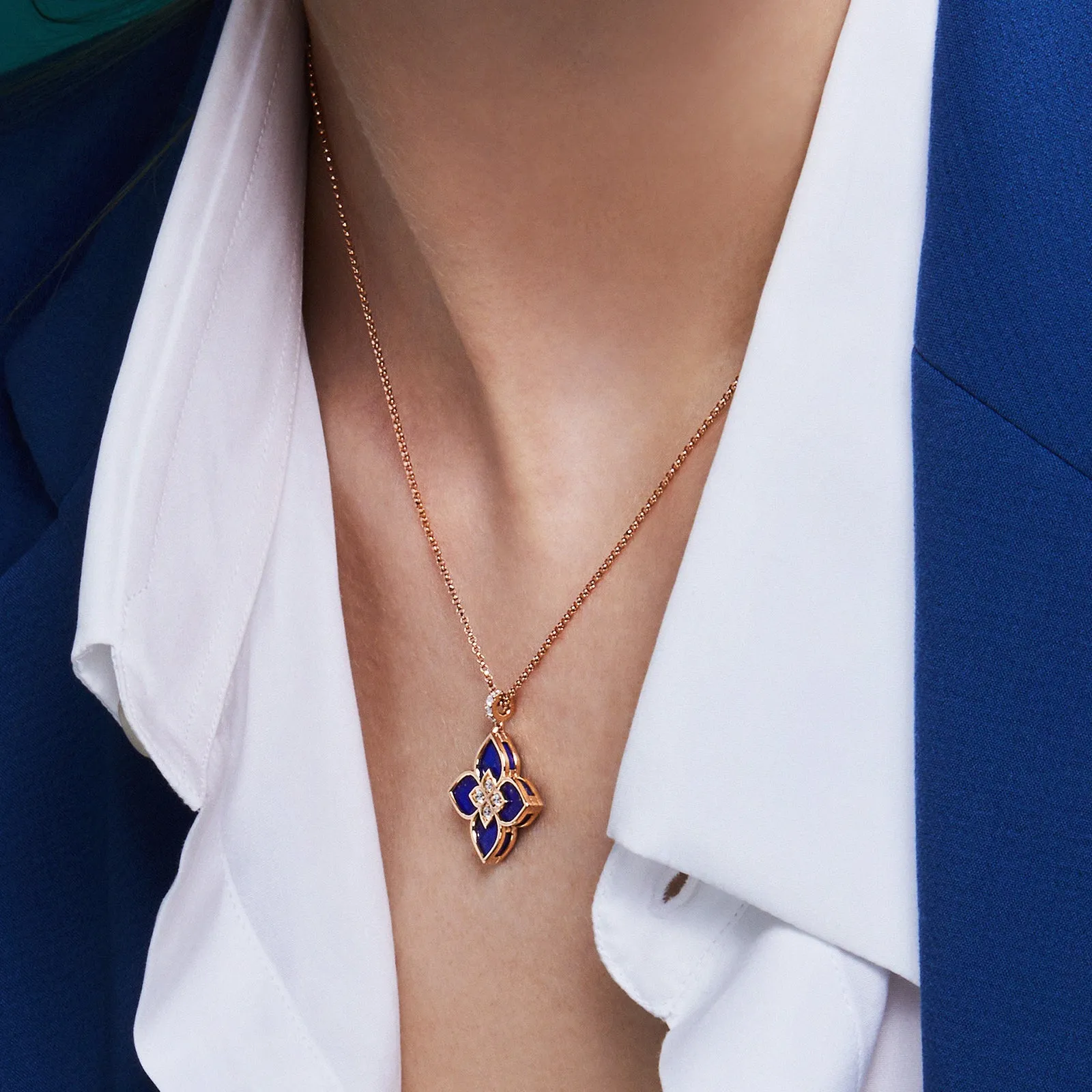 18K Rose Gold Venetian Princess Small Lapis & Diamond Necklace
