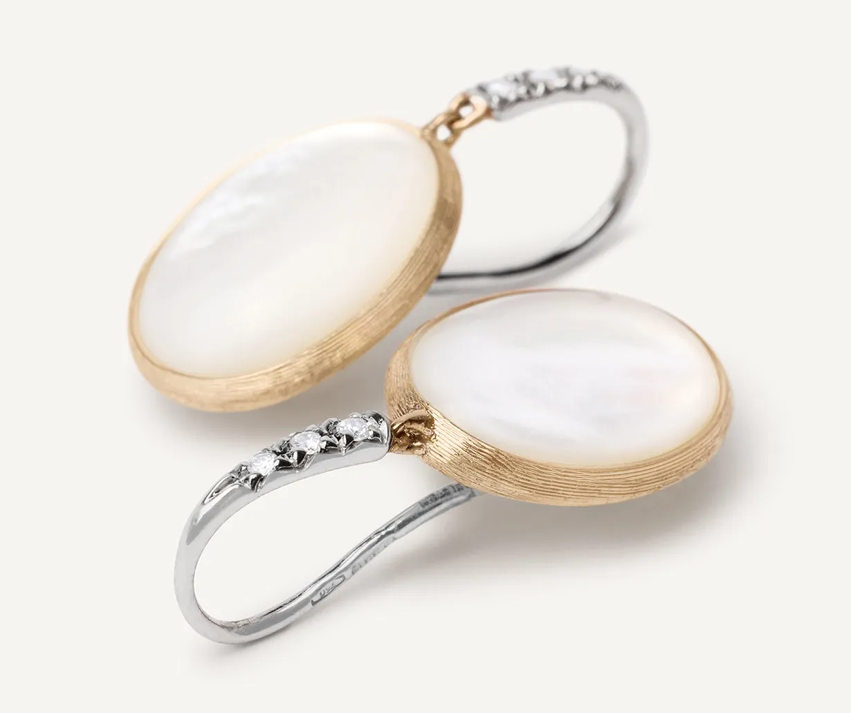 18K Yellow Gold Mother of Pearl & Diamond Drop Earrings