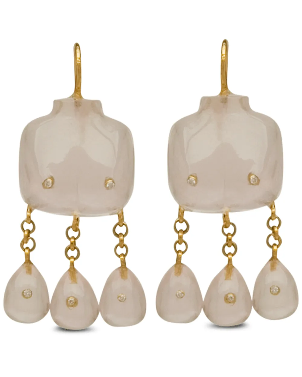 18k Yellow Gold Rose Quartz Victorian Goddess Earrings
