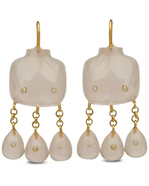 18k Yellow Gold Rose Quartz Victorian Goddess Earrings