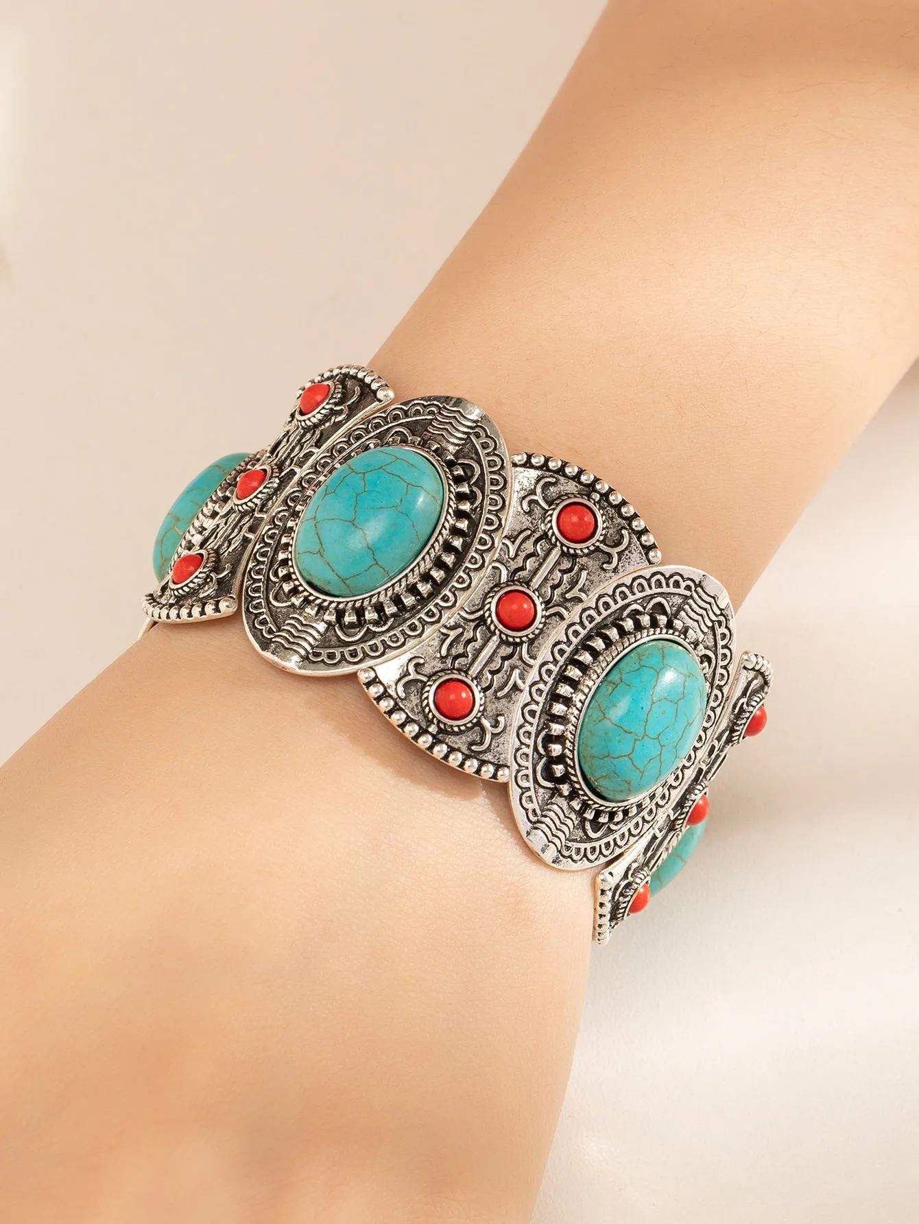 1pc Vintage Style Turquoise Bracelet For Women Wide Bracelet