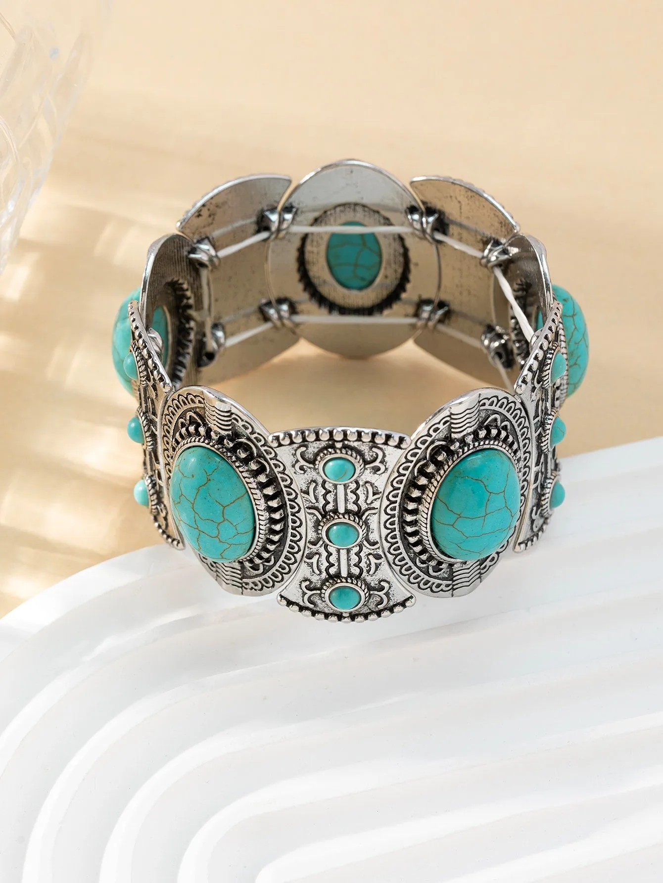 1pc Vintage Style Turquoise Bracelet For Women Wide Bracelet