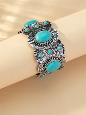 1pc Vintage Style Turquoise Bracelet For Women Wide Bracelet