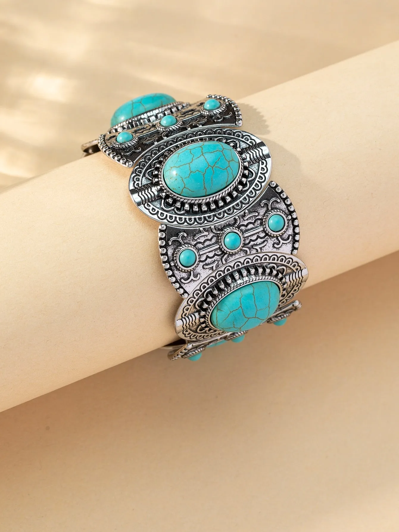 1pc Vintage Style Turquoise Bracelet For Women Wide Bracelet