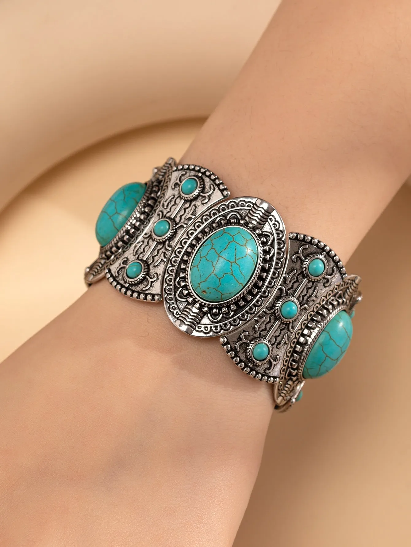 1pc Vintage Style Turquoise Bracelet For Women Wide Bracelet