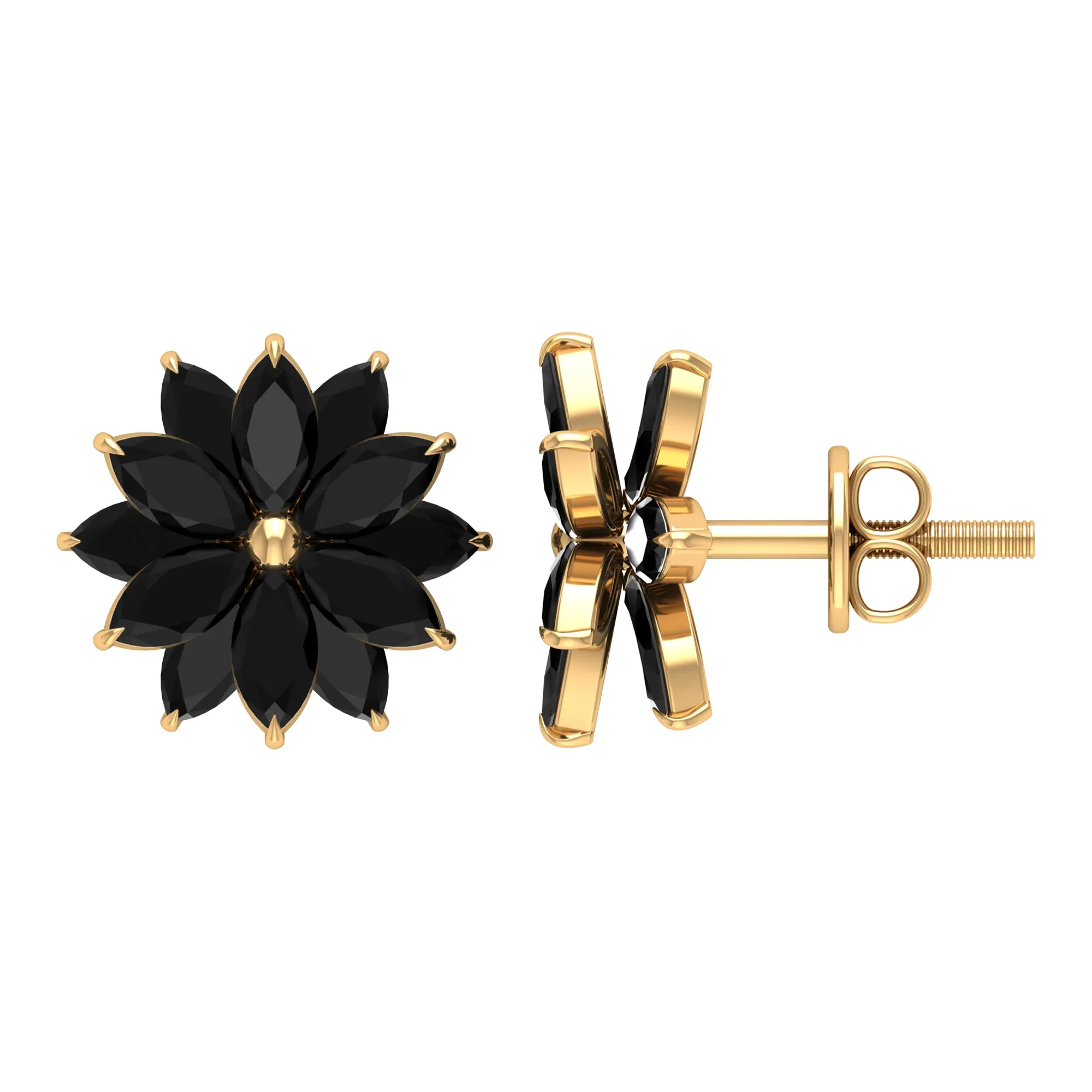 3 CT Marquise Shape Black Onyx Floral Statement Stud Earrings